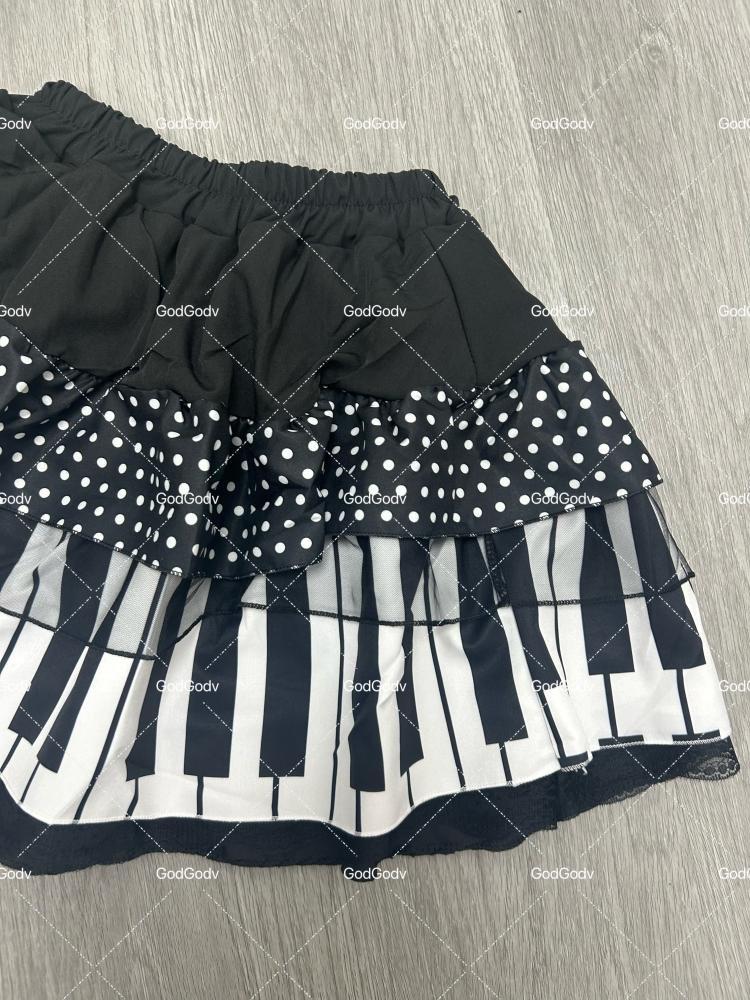 Spring Black White Spliced Women Short Skirt 2025 Y2k Slim Design Harajuku Mini Skirt Female Empire Korea Style Chic Piano Skirt