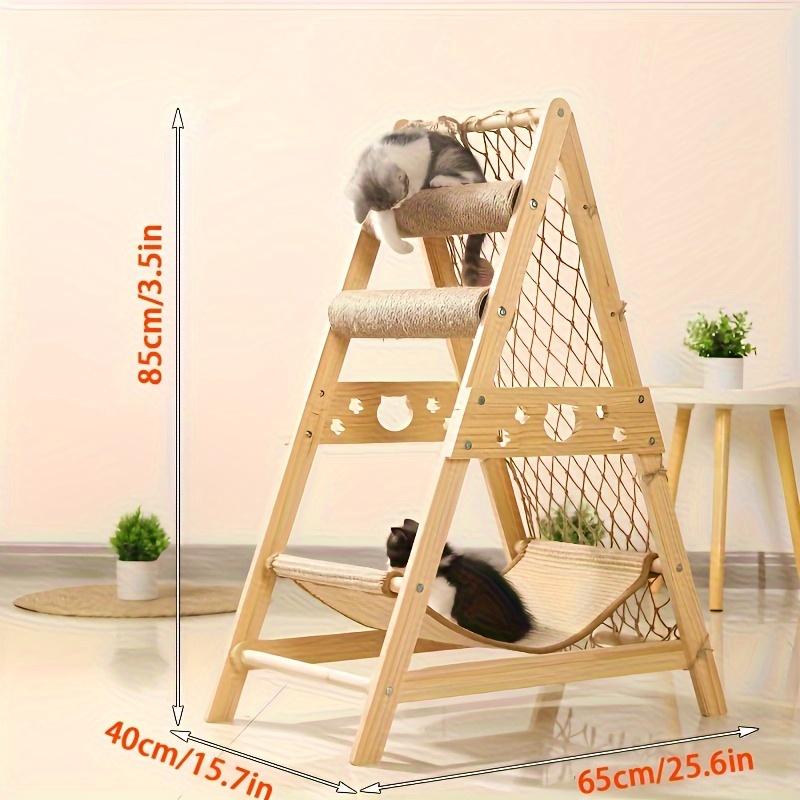 Wooden Cat Tree With 2 Scratching Posts, Summer Cat Bed, Indoor Multi-cat Castle Tower With Climbing Net Toys. Wooden Cat Tree With 2 Scratching Posts, Summer Cat Bed, Indoor Multi-cat Castle Tower With Climbing Net Toys.