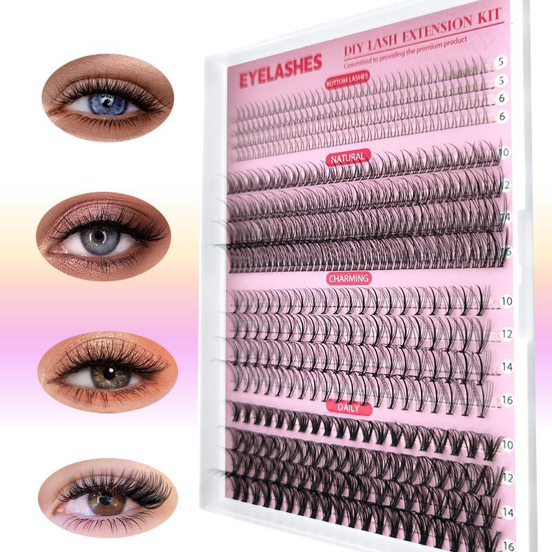False Eyelashes Tool Set, 1 Box Natural Look Eyelash Extensions, Self Grafting Curl Eyelashes, Eye Makeup Enhancement False Eyelashes for Women & Girls, DIY Eyelash Extensions