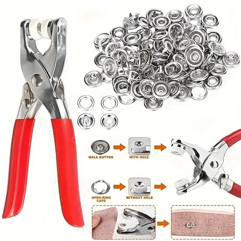 Buttons & Pliers Tool Kit, Including 200pcs Metal Sewing Button & 1count Snap Fastener Pliers Set, Easy DIY Clothes Sewing Accessories, Sewing Supplies Crafts