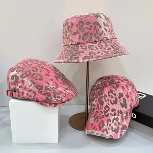 2026 Pink Leopard Baseball Cap – Fashionable Hole Fisherman Hat, Personality Style, Face-Slimming Unisex Design