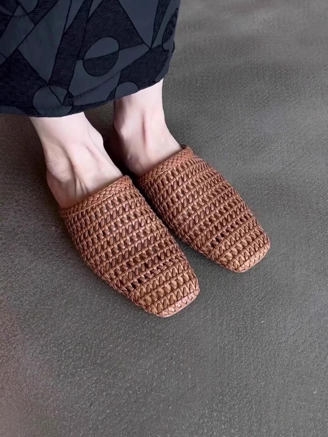 Woven Hollowed-Out Closed-Toe Mule Sandals for Women