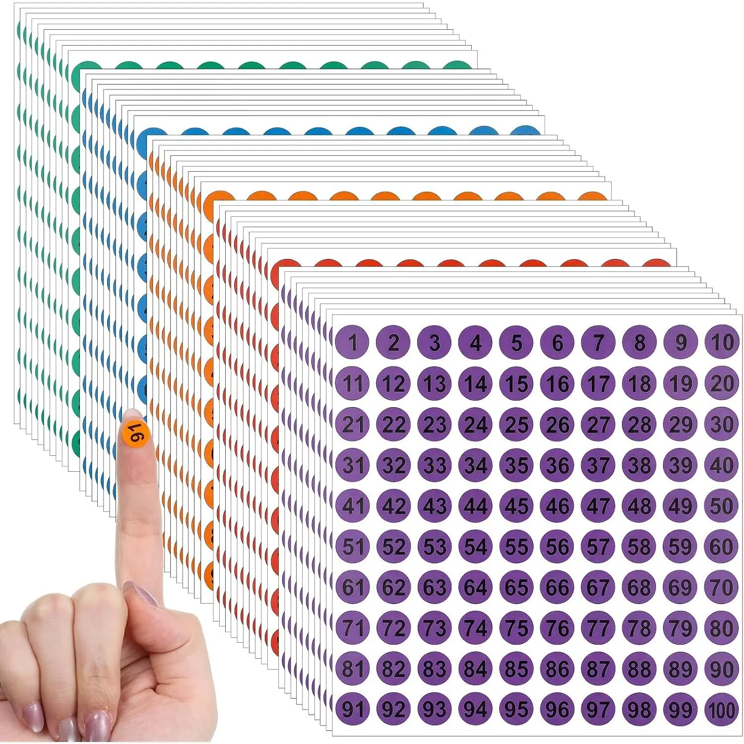 5000 count Number Stickers, 50 Sheets 1 to 100 Round Consecutive Self-Adhesive Vinyl Colored Labels, 0.4" Number  Inventory Stickers for Storage Organizing Toolbox Office Bins Lockers (Multicolor)