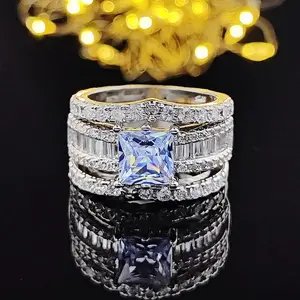 2025 New Arrival Luxury Princess silver color bride Wedding Ring Set For Women Lady Anniversary Gift Jewelry Bulk Sell R5869