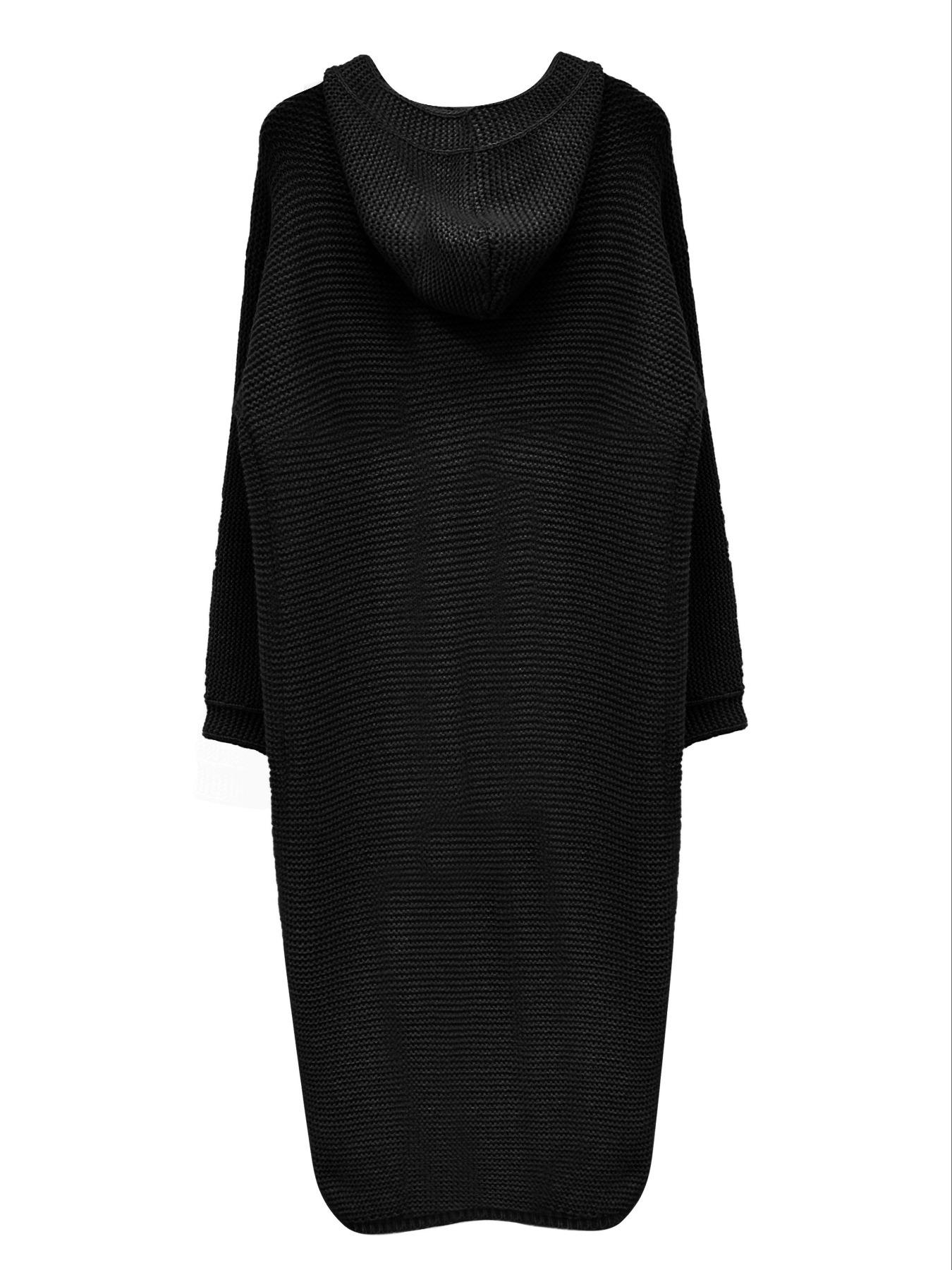 Women's Plain Textured Drop Shoulder Long Hooded Loose Cardigan, Casual Long Sleeve Buttons Polyester Knit Outerwear For Fall & Winter, Women's Clothing For Daily Wear, Womenswear, Knitwear