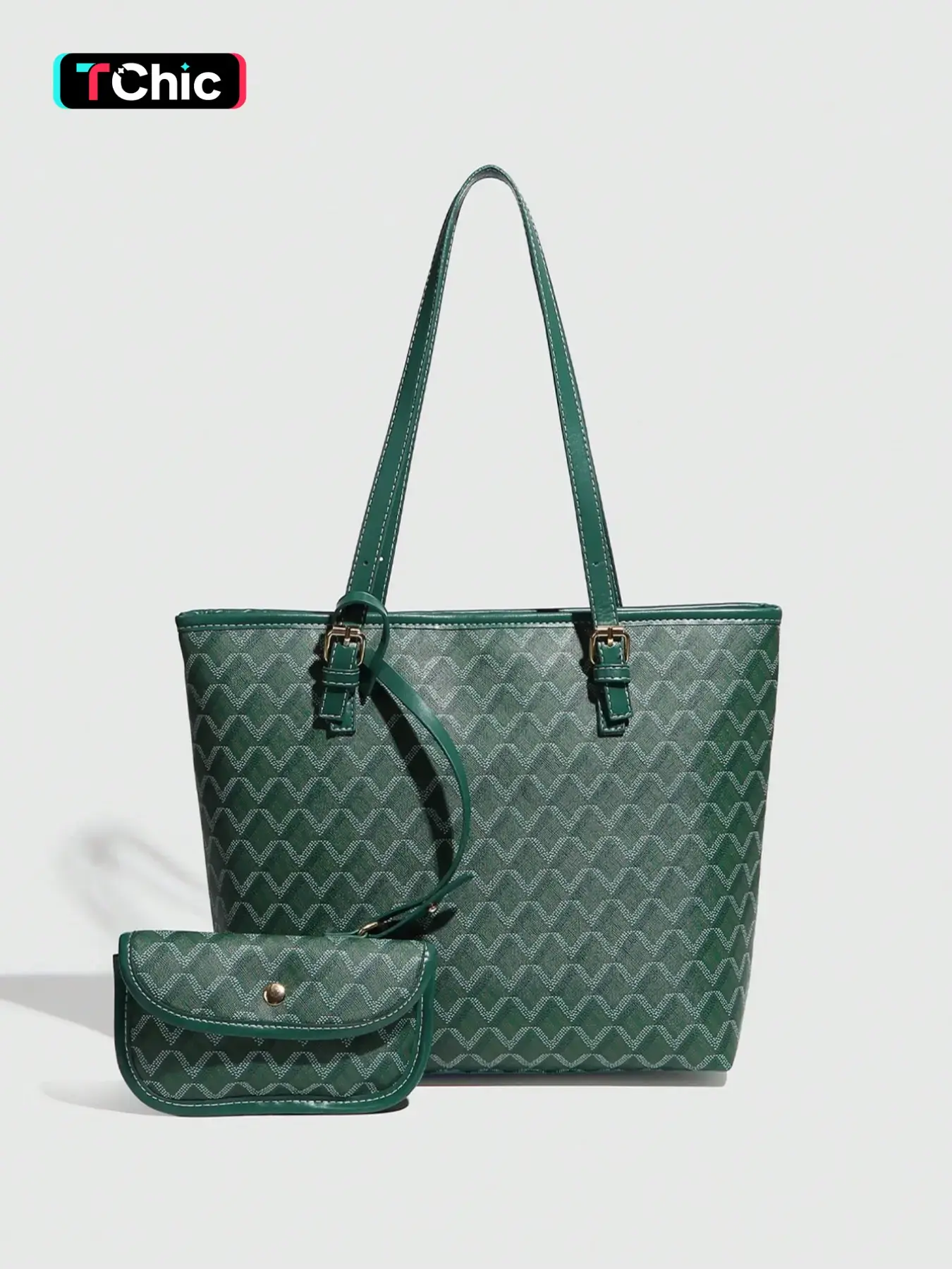 Women's Elegant Printed Tote Bag & Wristlet, Fashionable Large Capacity Handbag, Casual Trendy Versatile High-quality Daily Commuting Bag Set, PU Tote Satchel, Fashionable Bags