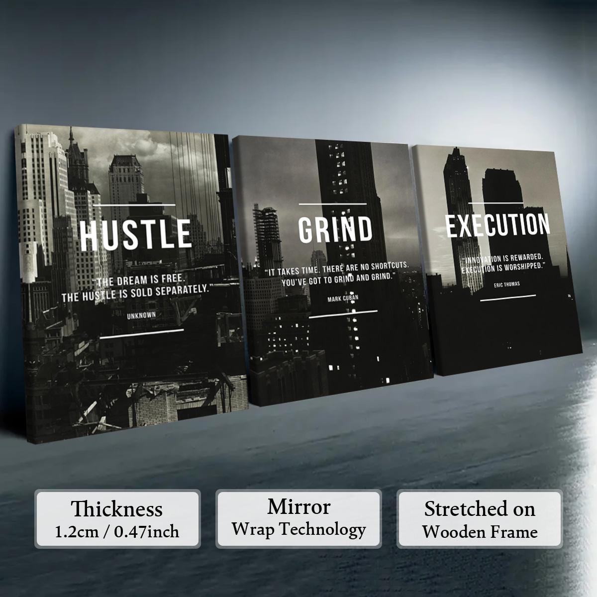 Wooden Framed Canvas Painting, 3 Counts/set Urban Inspirational Letter Decorative Painting, Modern Art Poster for Office Home Dormitory Dining Room Bar