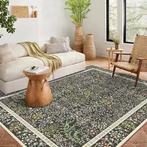 Washable Abstract Area Rug - Soft, Low Pile, Non-Slip Carpet for Living Room, Bedroom, Dorm - Easy Care