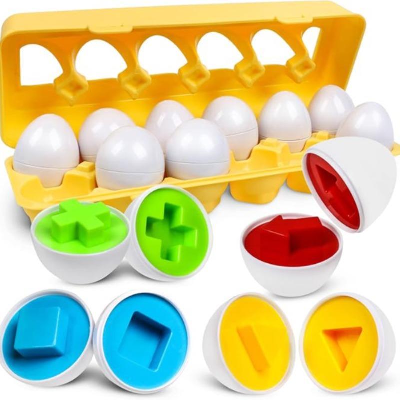 Egg Sensory Toy, Colors and Shapes Sorter Puzzle, 1 Set Colorful Early Education Toys for Color and Shape Learning, Recognition and Matching, Sensory Preschool Cognitive Toys