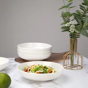 Set of 6 White Porcelain Dinner Plates, 8 Inch Ceramic Plates for Pasta, Salad & Dessert – Microwave & Dishwasher Safe, Stackable for Easy Storage