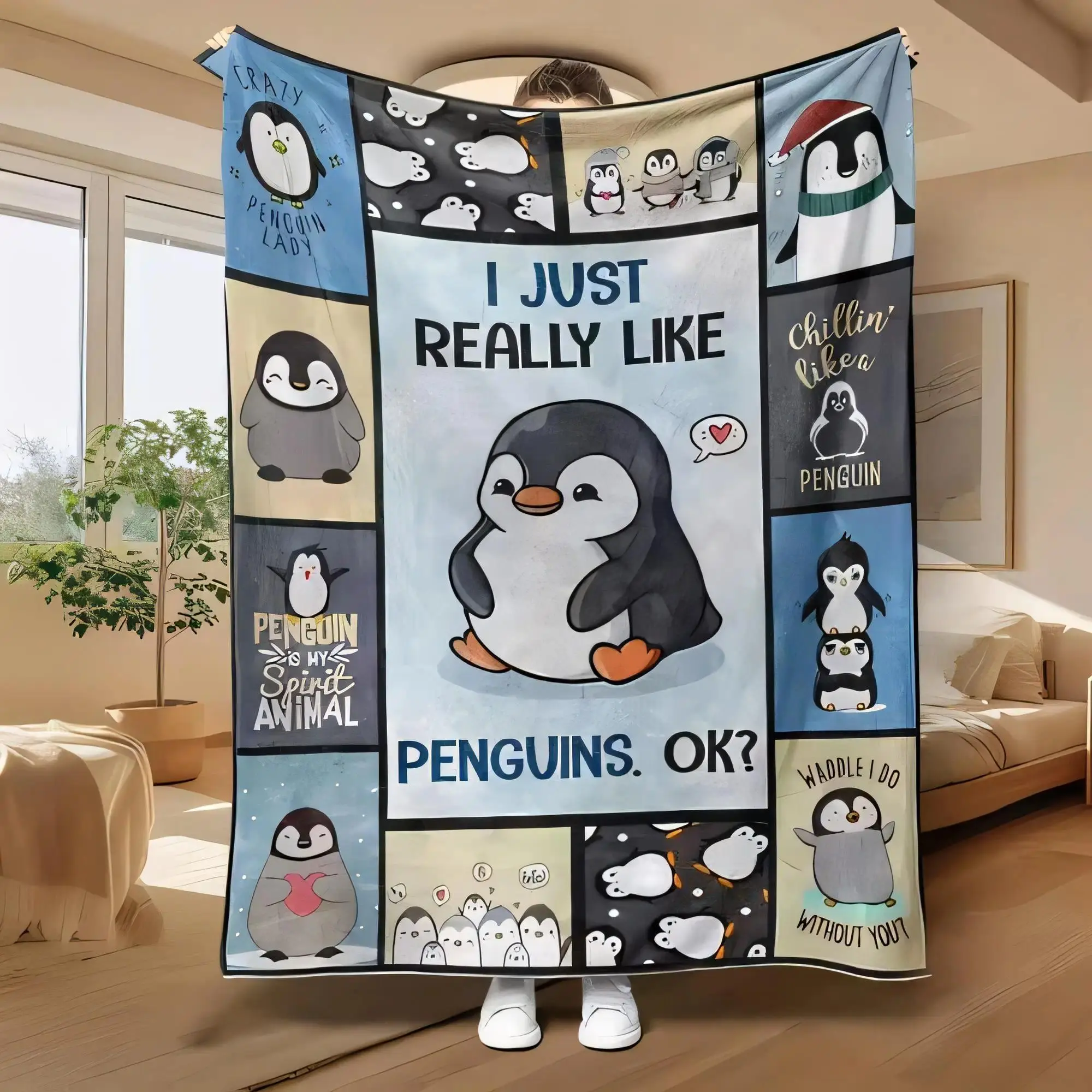 Cute Penguin Blanket Cozy Soft Fleece Throw with Adorable Penguin Design Perfect Gift for Penguin Lovers