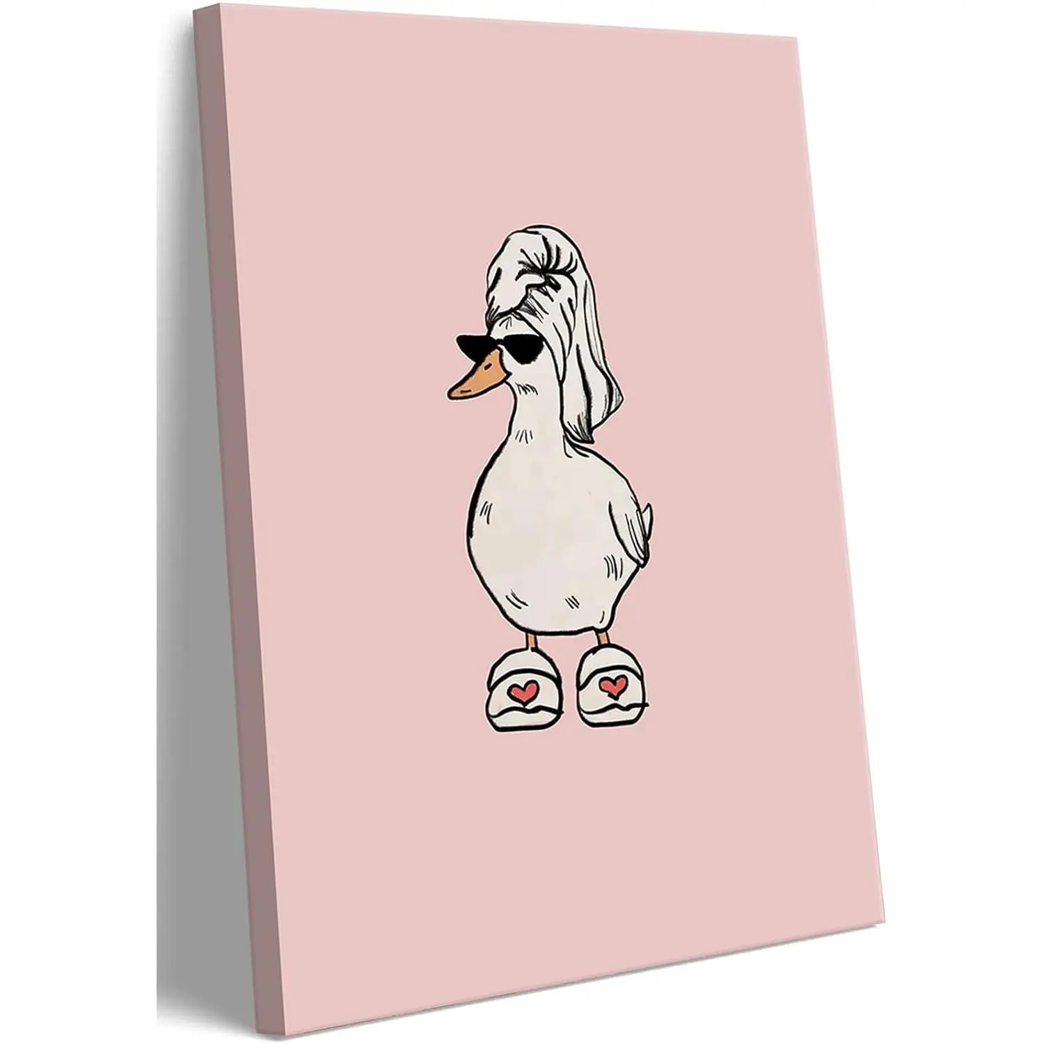 Devunaty Framed Bathroom Decor Quirky Duck In Slippers Canvas Print Pink Humorous Duck Bathroom Wall Art Minimalist Duck Painting Preppy Picture Cool Animal Poster for Bathtub Toilet Decor 12x16in