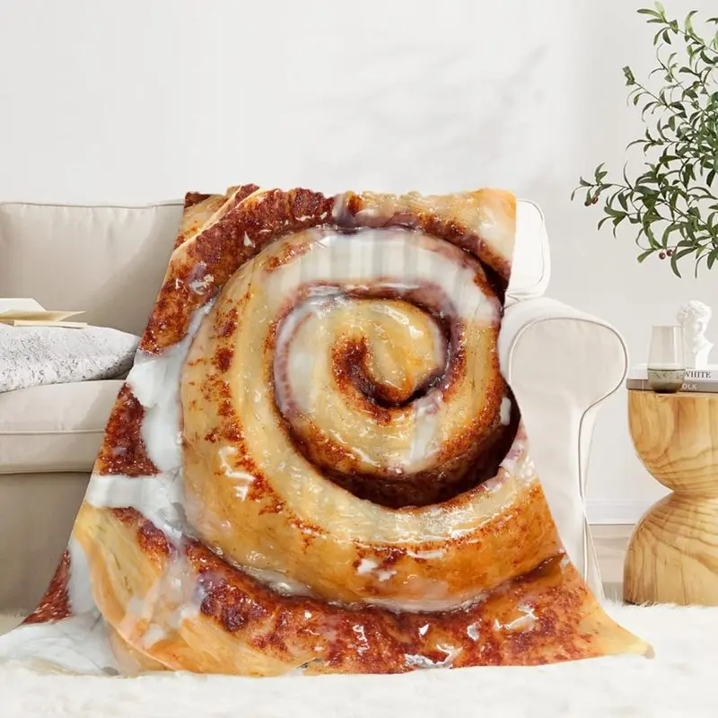 Food Cinnamon Roll Blanket Super Soft Funny Throw Blanket Warm and Lightweight Soft Flannel Blankets 50x40 Small for Kid Bed Blanket Lightweight Soft Single-sided Printing