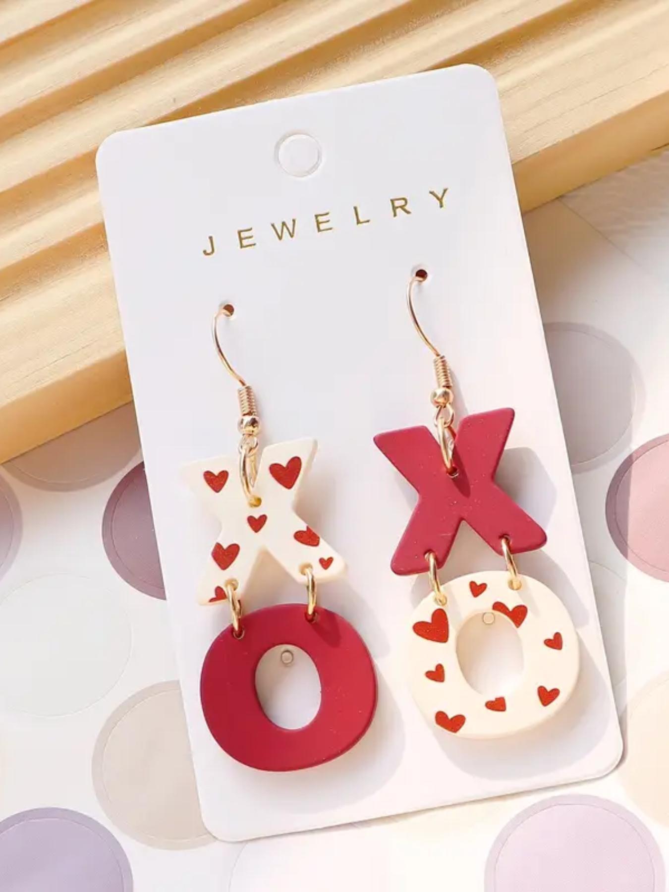 Heart Print Acrylic Dangle Earrings, Letter Design Earrings for Women for Gift, Elegant Jewelry for Party, Daily Clothing Decor, Trendy All-match & Exquisite Jewelry for Birthday Gift, Valentine's Day, Gift, Heart Shaped Earrings, Versatile Earrings