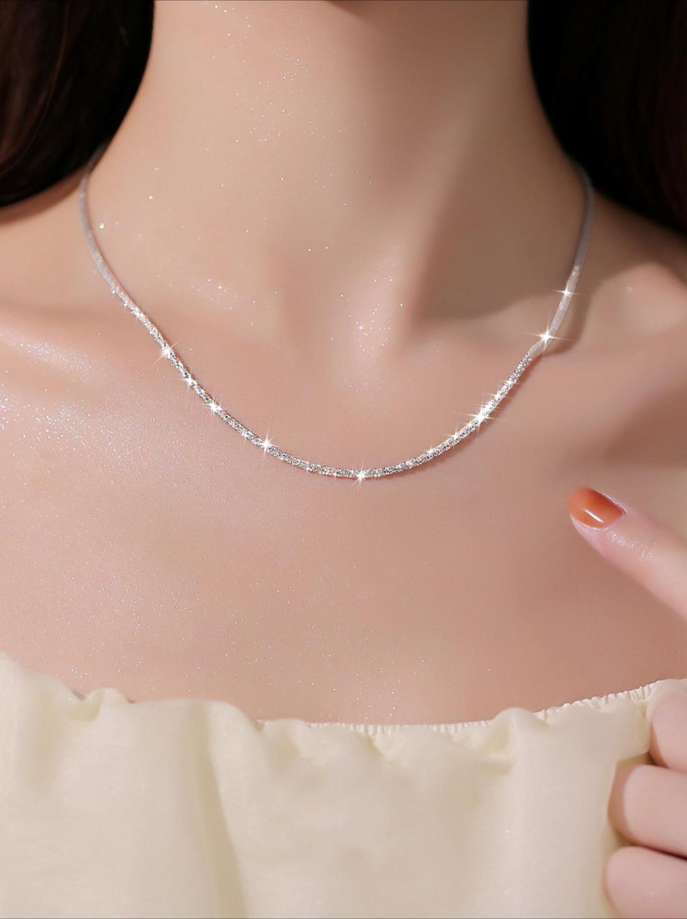 Sparkling Glitter Chain Necklace, Elegant Minimalist Women's Jewelry 2026, Dainty Layering Necklace for Party, Daily & Back to School, Trendy All-Match Accessory & Perfect Anniversary Gift