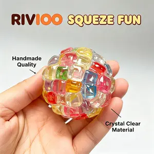 RIVIOOCreative Colorful Ice Cube Squishy Noise Ball Handmade Squeeze Toy Popping Beads Stress Relief Toy