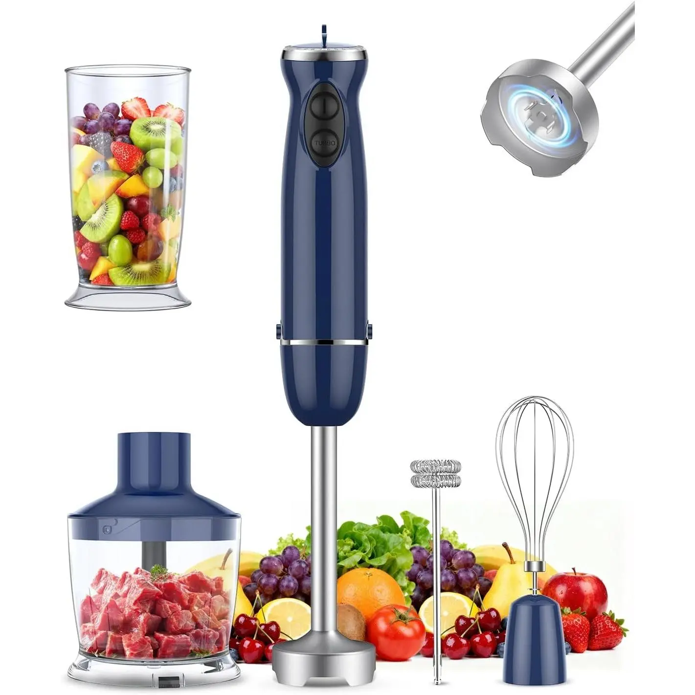 Immersion Blender Handheld 5 in 1 Hand Blender, 1000W Hand Mixer Stick, BPA-Free 12 Speed Handheld Blender 304 Stainless, Beaker, Chopper, Whisk and Milk Frother, Soup, Smoothies, Baby Food, Sauce