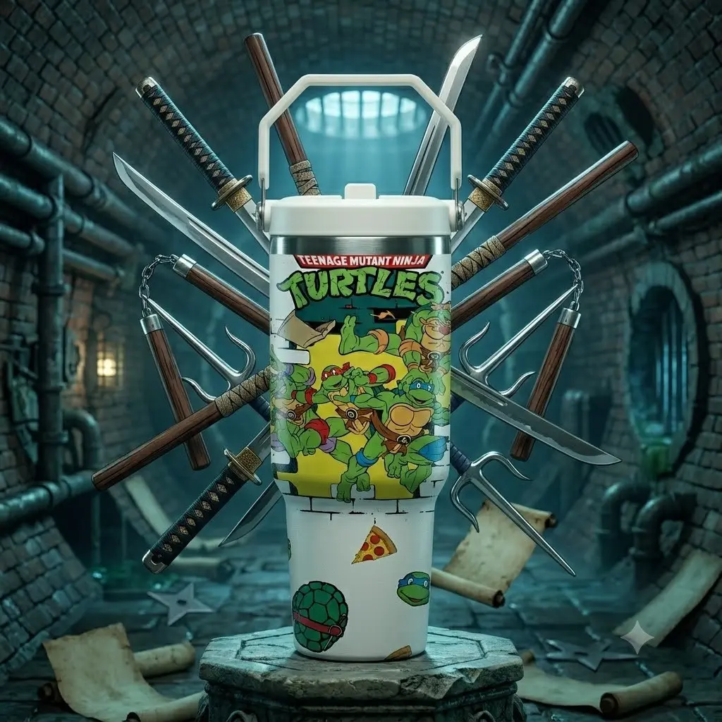 1pc 30oz Retro Cartoon Turtle Print Insulated Tumbler with Handle, Double Wall Vacuum Stainless Steel Travel Mug with Leakproof Lid & Straw, Keeps Drinks Cold for 24H & Hot for 12H, Summer Cup for Iced Coffee, Water, Office, Gym, Travel & Cartoon Fans Gif