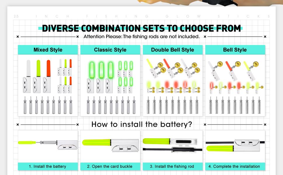 Retisee 9 Pcs 2.5 Inch Fishing Glow Sticks LED Fishing Pole Light Night Fish Strike Alert Glow Stick Bite Alarm Night Fish Rod Waterproof Luminous Rod