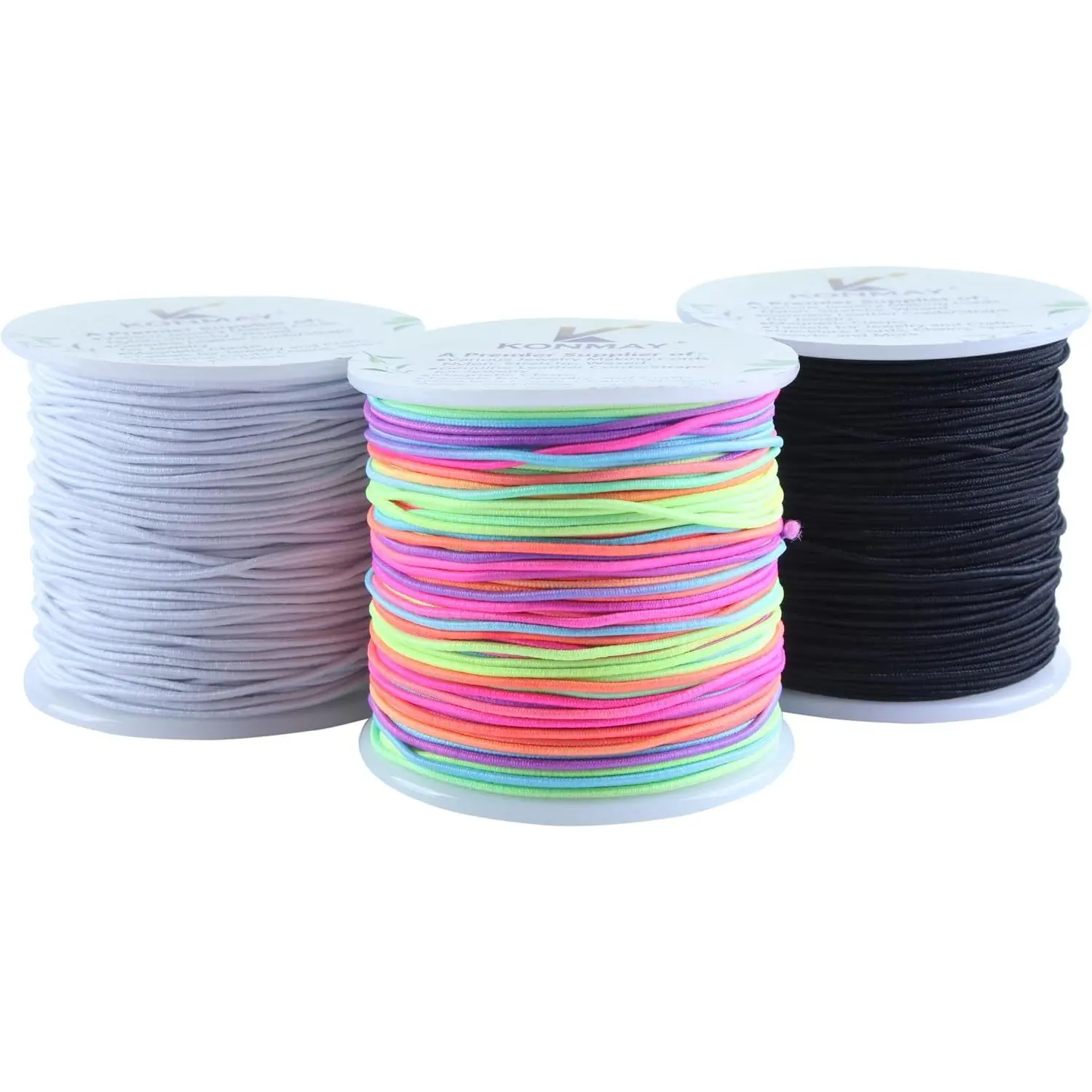 1.0mm Elastic Bracelet String for Pony Beads, 3 Rolls, 150 Yards | Fabric-Covered Stretch Cord, Flexible and Easy to Knot for Kandi Bracelets, Necklaces, Beading, DIY  Making and Crafts