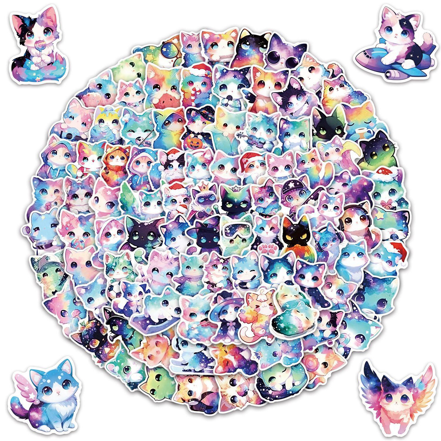 100 Pcs Galaxy Cat Stickers, Cute Starry Sky Cosmic Kitten Vinyl Decals for Water Bottle Laptop Scrapbook Journal, Gifts for Cat Lovers Kids  Taking my laptop to outer space with these aesthetic cosmic cat stickers!🚀🐾 100 pieces of pure magic!