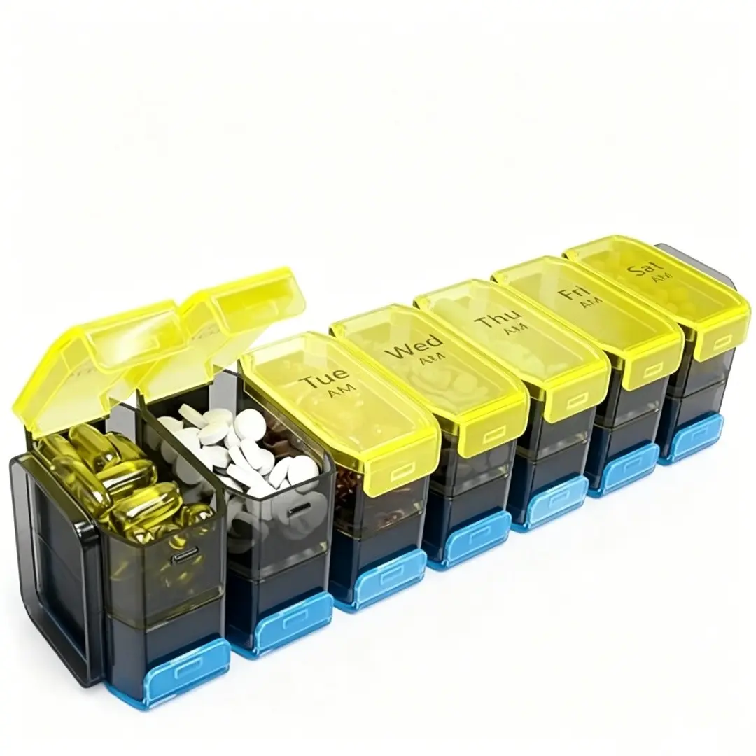 Extra Large Pill Organizer - XXL Vitamin Holder for Weekly Supplements - Double Sided Pill Box 7 Day with Big AM PM Compartments Huge Daily Medicine Dispenser 2 Times a Day Reliable and Easy-to-Use Healthcare Medical Organizer