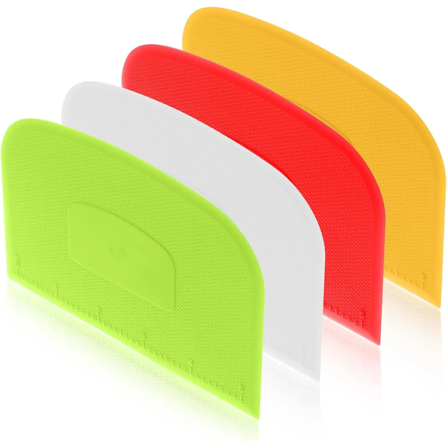 4 count Plastic Dough Scraper Bowl Scraper Flexible Multipurpose  Spatula Plastic Daigh  for Bread Cake Dough Fondant Icing (White, Green, Yellow, Red)