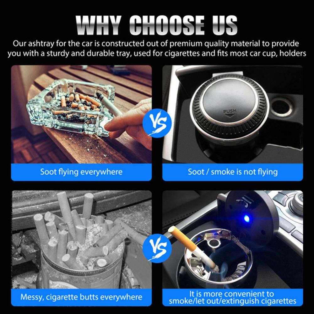 Portable Car Ashtray with LED Light, Car Cigarette Ash Tray with Lid, Detachable Stainless Steel Car Ashtray, Car Interior Accessories for Most Cars, Automotive, Holder