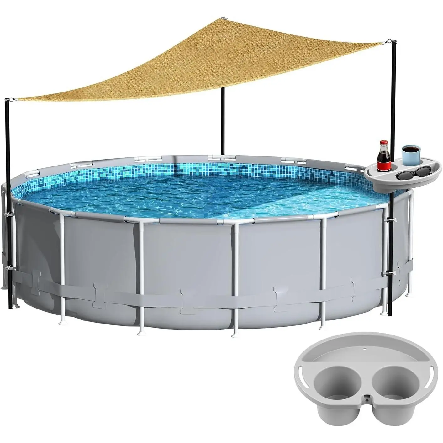 Above Ground Pool Shade Set with Storage Tray UV-Resistant Shade Sail for 15-22 Ft Pools Outdoor Triangular Canopy with Sun Shade Poles for Deck Backyard & Pool Essentials 13x13x13 Ft