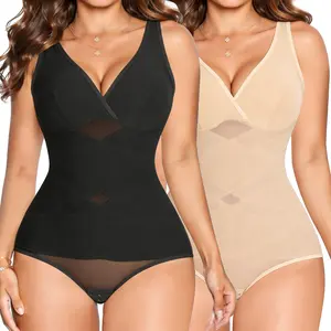 Women's Casual Tummy Control Shapewear Bodysuit - V-Neck Waist Trainer with Built-in Bra