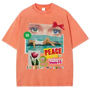 Y2K Surreal Collage Eyes Floating Woman Tulip Peace Beauty In Print We Trust Vintage Washed  Oversized T-Shirt, Men’s Retro 90s Pop Art Graphic Short Sleeve,  Aesthetic Casual Streetwear Fashion Gift Tee for Art Lover Dad Husband Trendy Guys