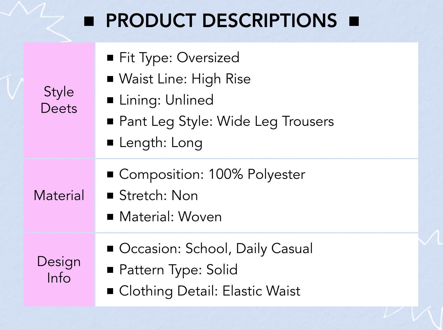 Cider [2 colors, size 2-10] Solid Elastic Wide Leg Trousers