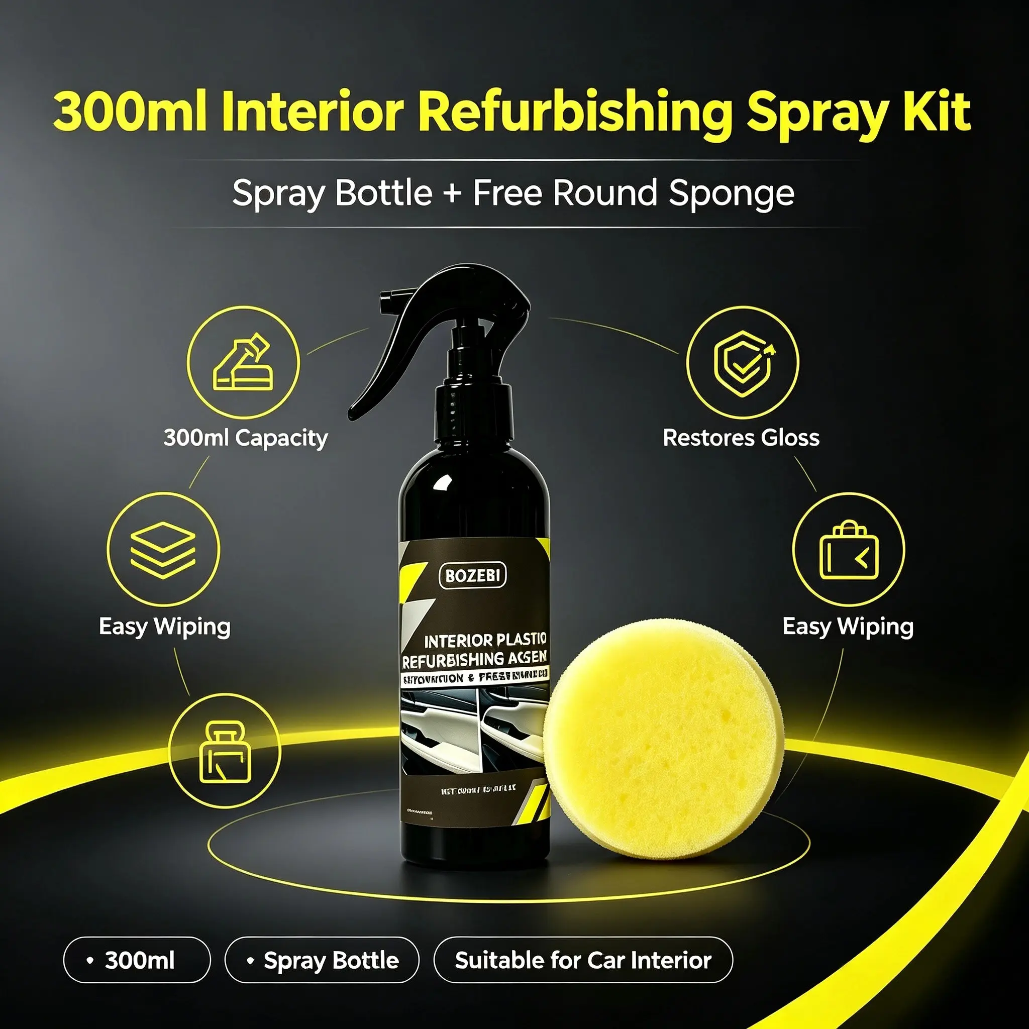 300ml/10.14fl.oz BOZEBI multifunctional automotive interior renovation agent, large capacity, long-lasting protection, suitable for automotive interior, steering wheel, plastic, dashboard, fabric and seats - automotive interior decoration care