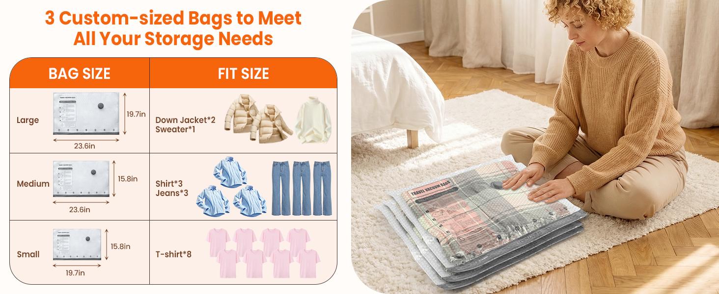 Vacuum Storage Bags for Travel, 15 Pack Vacuum Seal Bags for Clothing With Cordless Electric Pump, Space Saver Bags for Luggage, Clothes, Ideal for Home, Seasonal Storage, and Packing for Travel