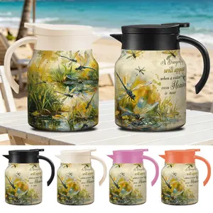1pc/34oz/1000ml/Floral Patterned Double Walled Insulated Coffee Pot,Stainless Steel Tea Kettle With Handle And Lid,Perfect Valentine's Day Or Mother's Day Gift,Exquisite Gift Ideas For Flower Enthusiasts,Christmas Gifts,Holiday Party Decorations