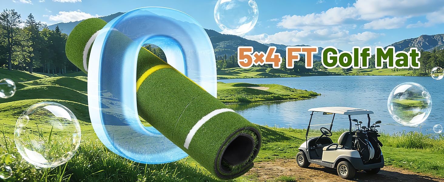 5x4 ft Dual Turf Golf Mat Thickened Golf Hitting Mat with Rough Artificial Grass, for Backyard Garage Indoor & Outdoor Swing, Chipping Practice, Ideal Gift for Golfers Men Dad