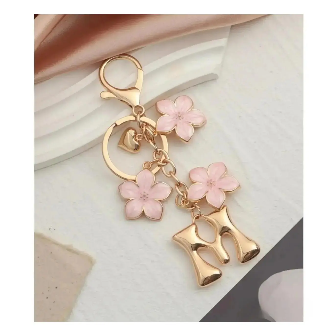 Bubble Shape Personalized Initial Keychain with Floral Charm - A-Z Alphabet Letter Key Holder, Cute Aesthetic Wearable Accessory, Customized Daily Wear Female Gift for Women’s Purses Backpacks