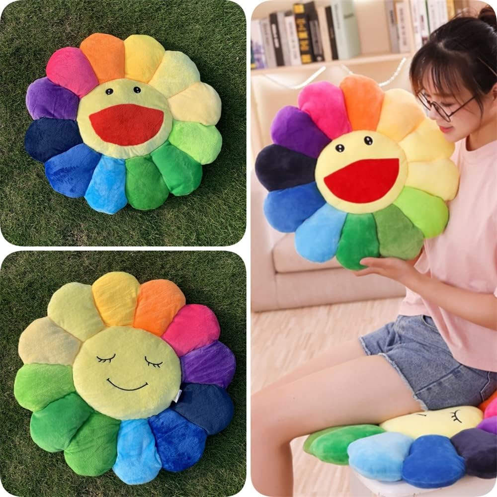 17" Smile Face Flower Plush Pillow Rainbow Chair Decoration Festive Toy Stuffed Doll Sleep Cushion Mat Home Sunflower Sofa Floor Pillow for Kids Relaxation Gift - Christmas Gift Set Christmas Decorations