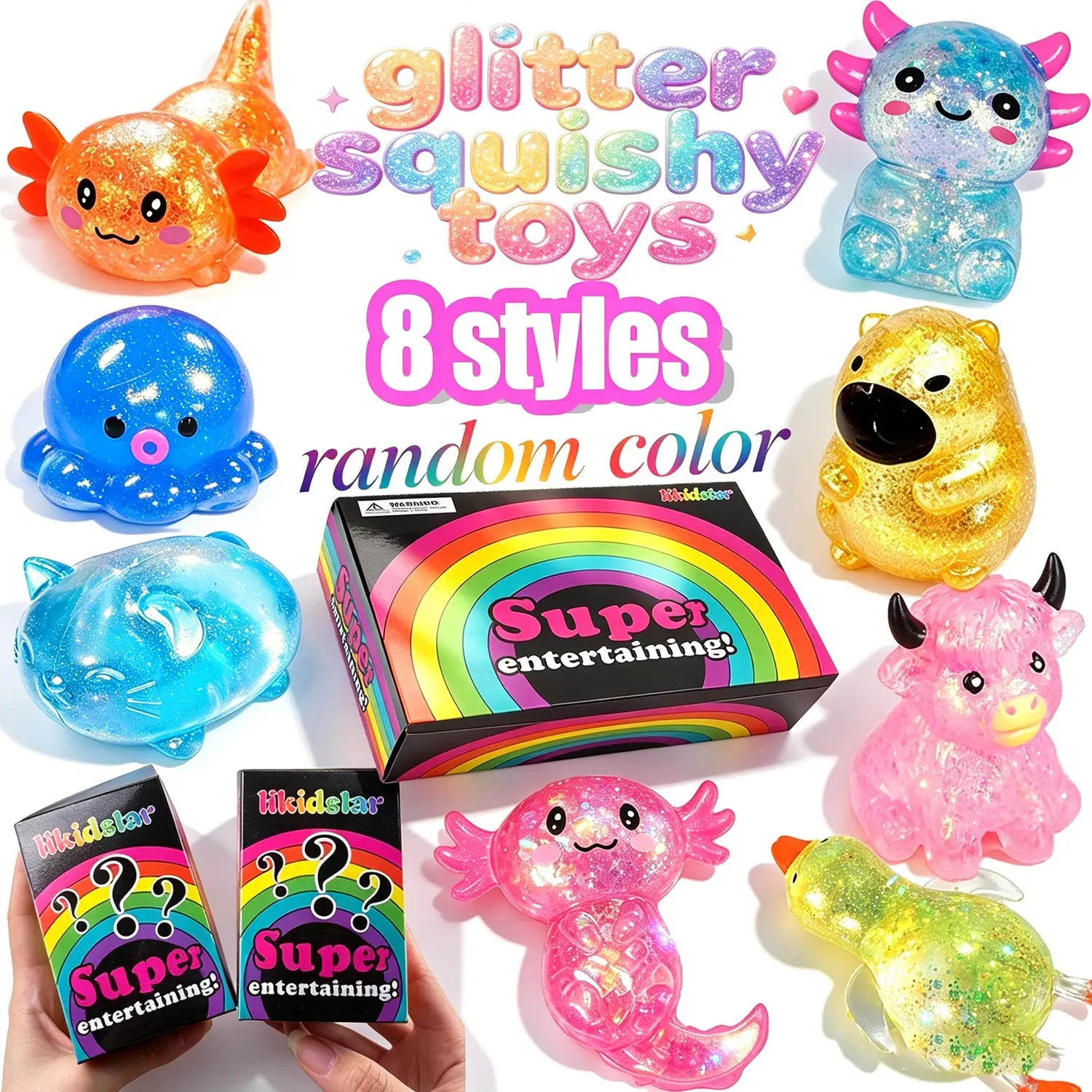 8-Piece Rainbow Stress Relief Toy Set, Soft Touch Relaxation Toys, Creative Slow-Return Gummies, Kids Party Gifts, Birthday Presents