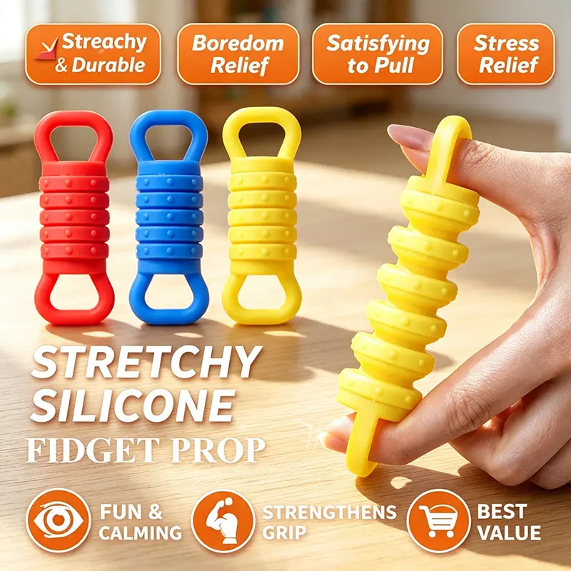 2Pcs Color Random Stretchy Silicone Fidget Pull Rings Set, Soft Elastic Hand Grip Exerciser, Twist Squeeze Stress Relief Desk Accessory, Quiet Sensory Texture Tool For Office Home Travel, Portable Finger Strength Training Gadget .Random Color