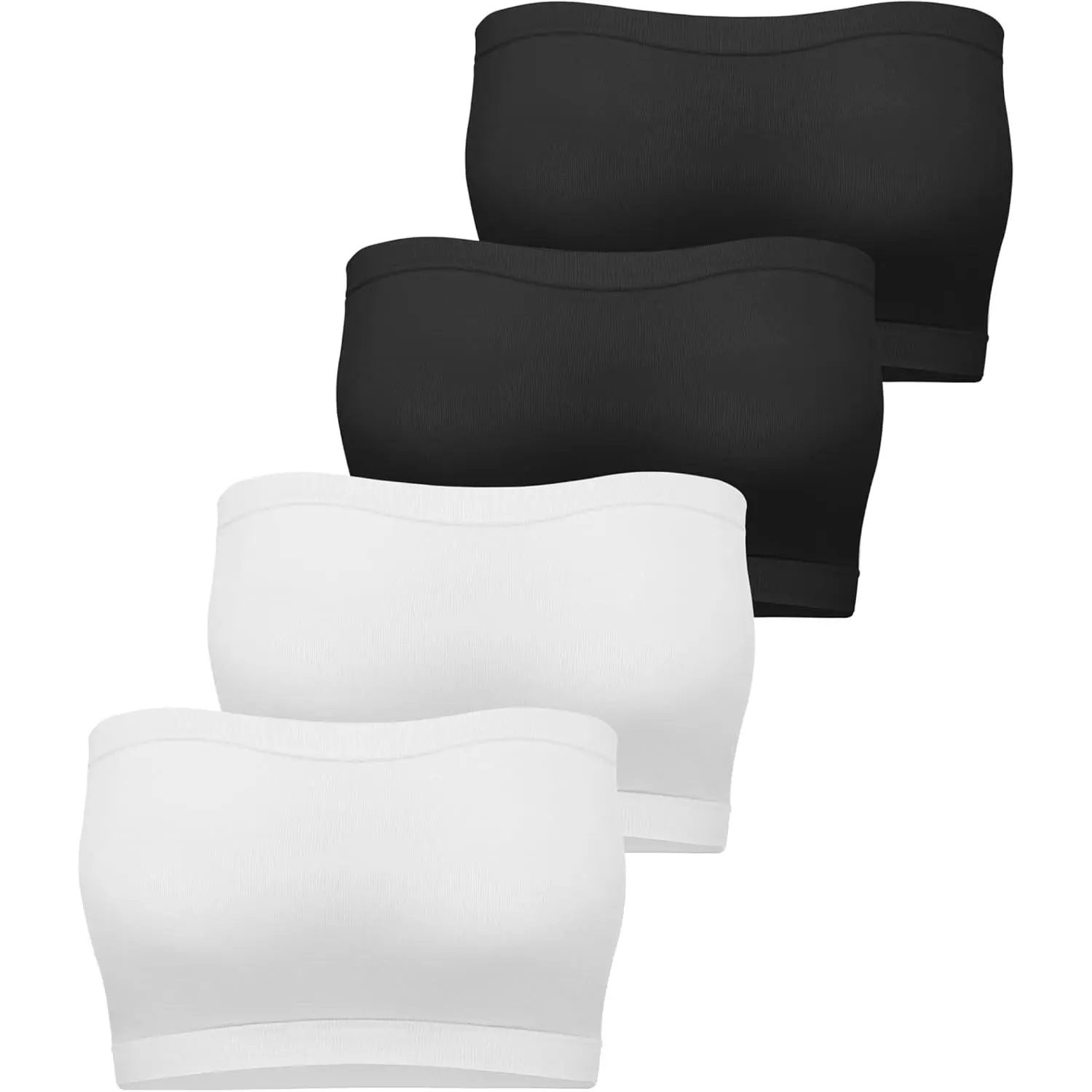 4 Pack Women's Tube Tops, Seamless Strapless Spandex Bandeau, Stretchy Comfortable Fit for Everyday Layering or Costume Base, Lady, Dress, Girls, Breathable, Ladies, Clothes, Fabric, Soft