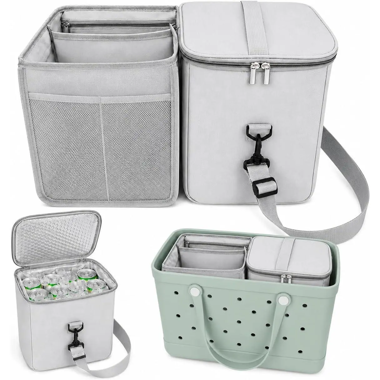 2-in-1 Cooler Organizer Insert Compatible with X Large Bogg Bag, No More Mess & Leaks, Beach & Pool Organizer for Travel & Picnic, Leak-Proof PEVA Insulated Cooler with Mesh Divider
