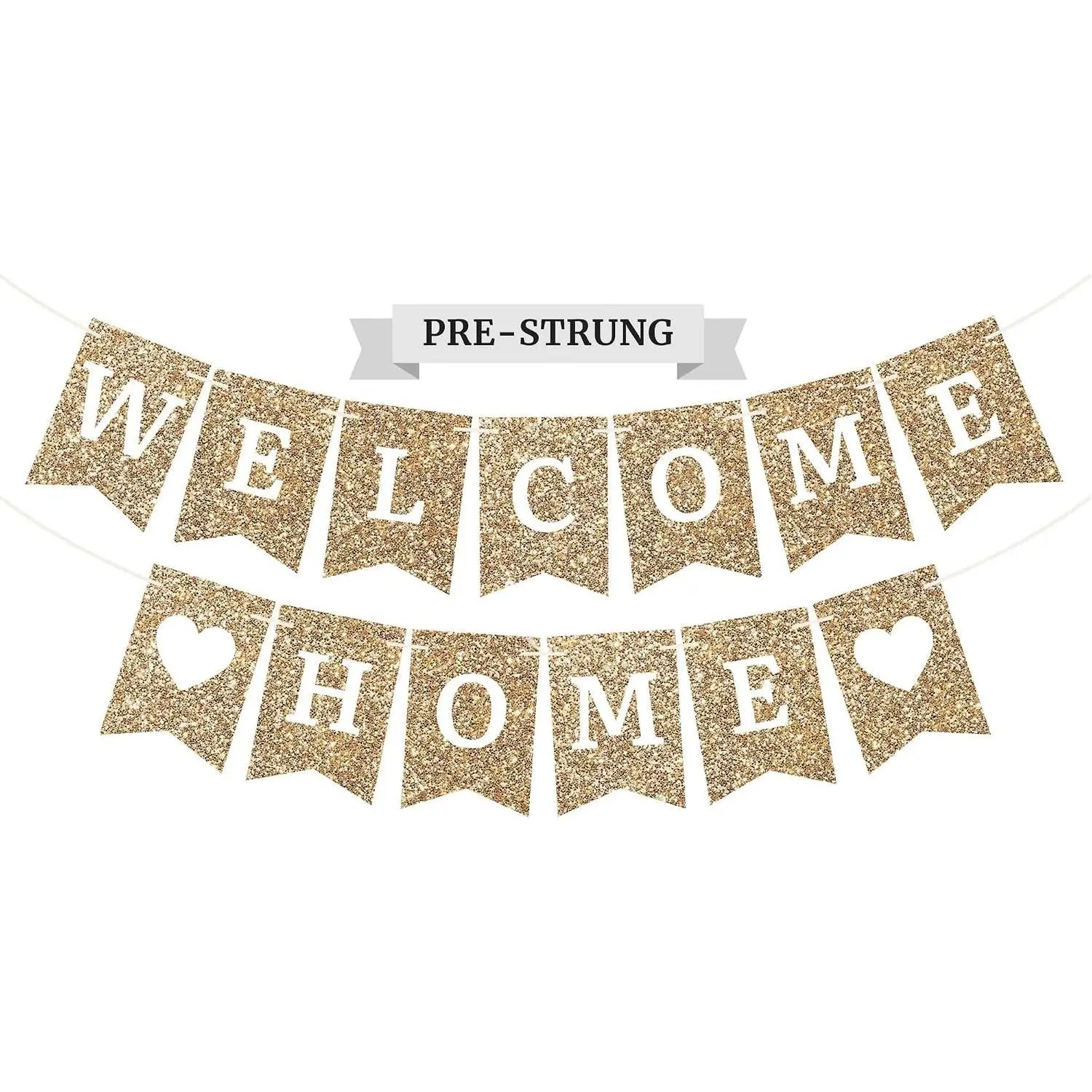 Pre-Strung Gold Glitter Welcome Home Banner, No DIY, 6 ft Strands, Party Decorations for Homecoming, Military Return & HousewarmingGift