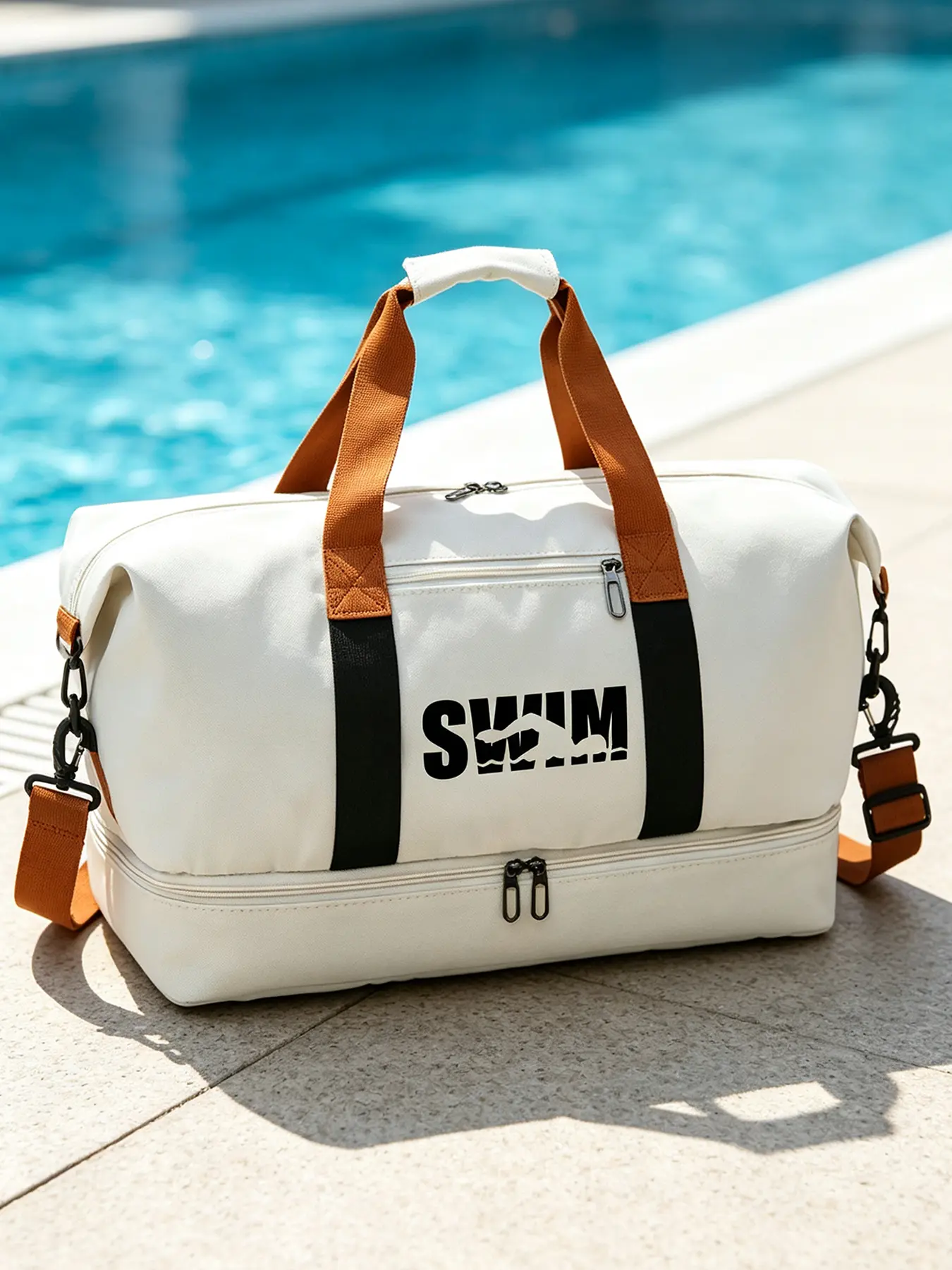 Unisex large-capacity water-repellent gym bag with swimming print, handheld and crossbody style, suitable for travel and sports training, Sports Duffel Bags