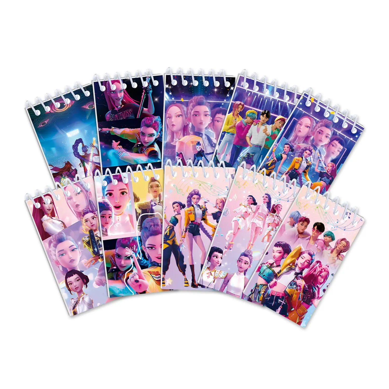 10 Korean cartoon girl group-themed printed notebooks, with smooth spiral-bound pages for writing, various girl group cover designs, to be distributed to attendees, practical small gifts to enhance the commemorative significance of the gathering