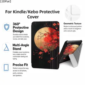 For Kindle/Kobo/Tolino Case, with stand Red Flowers On Black Background Fashion printed automatic wake-up/sleep/suction screen Kindle protective case, suitable for 2019 new Kindle 11th generation, Kindle 11th generation protective case (2022/2024 models),