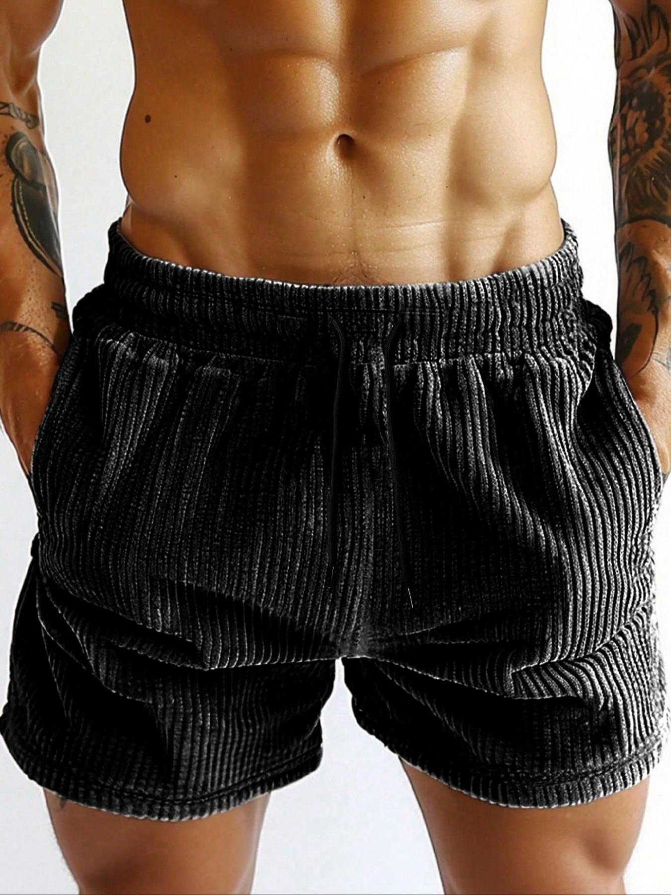 Men's Regular Fit Ribbed Shorts, Casual Comfy Breathable Loungewear Shorts for Summer, Men's Bottoms for Daily Wear