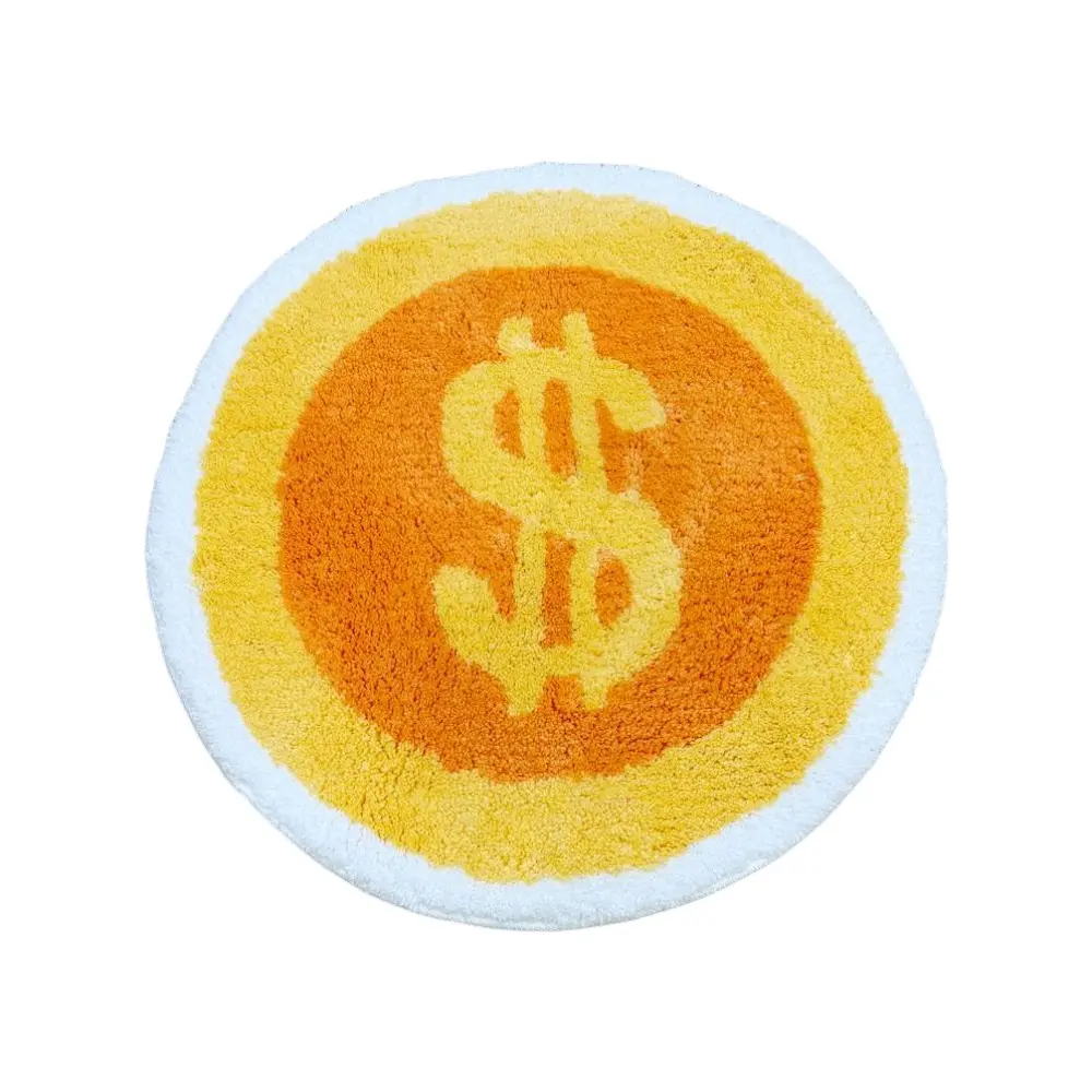 Dollar Coin Tufted Rug Round Money Area Rug Non Slip Floor Mat for Bedroom Game Room Office Decor