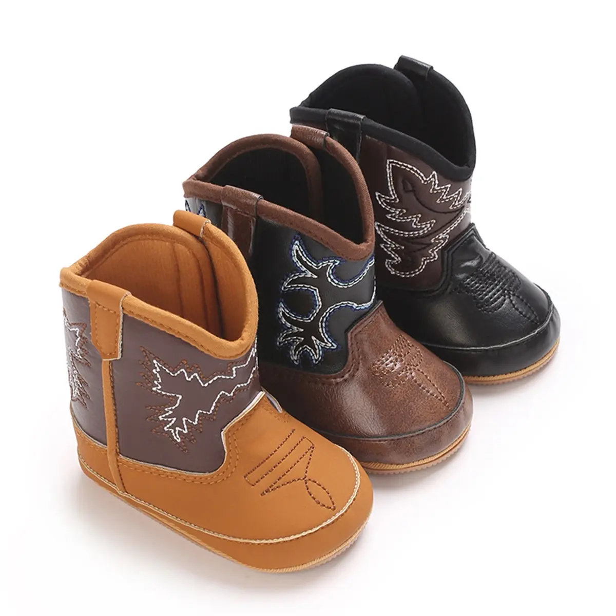 Baby Boys Girls Cowboy Boots Non-Slip Soft Sole First Walker Shoes Non-Slip Soft Sole Baby Cowboy Booties