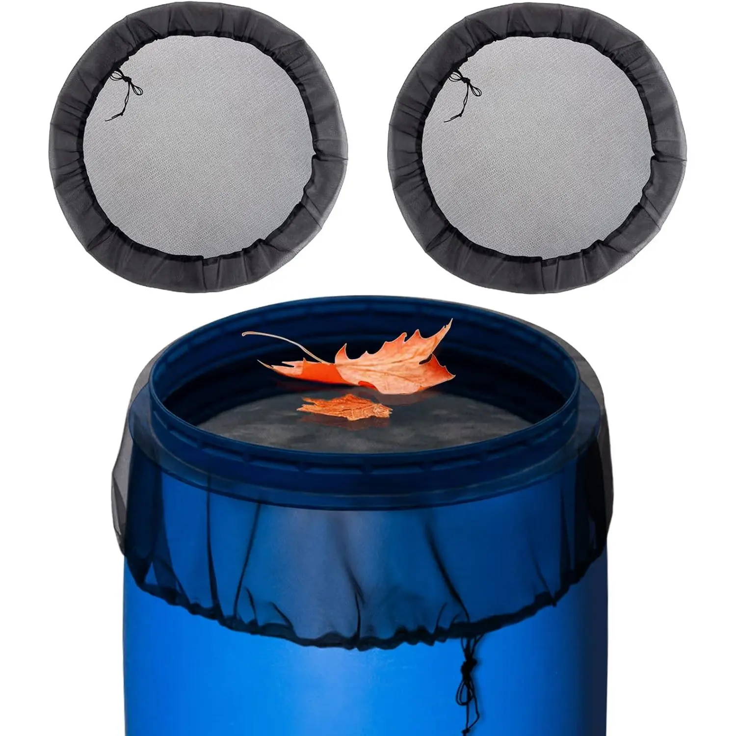 Mesh Cover for Rain Barrels - 2pcs 39in Rain Barrel Netting with Drawstring, Water Collection Buckets Tank Protector Screen for Preventing Fallen Leaves in Outdoor Garden Eaves